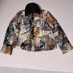 Magic Women One Size Fits S-L Textured Animal Print Collared Jacket Reversible